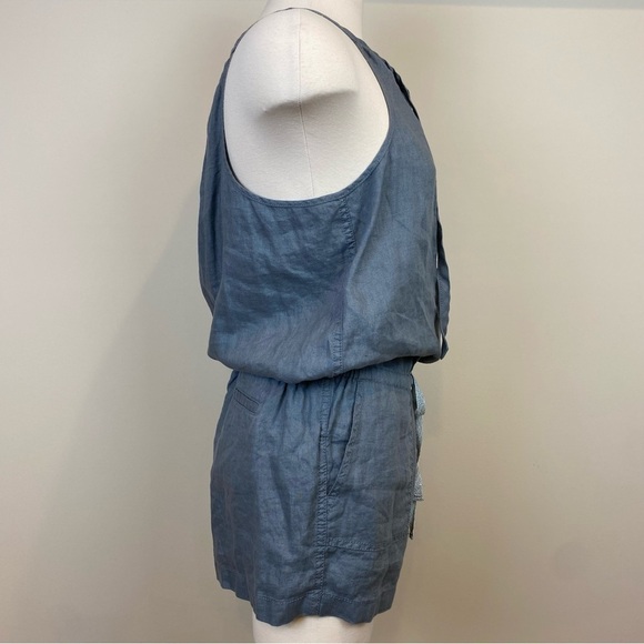 Lou & Grey Loft NWT Linen Dusty Gray Romper Sz S Tie Neck Racerback Pockets - Picture 8 of 15